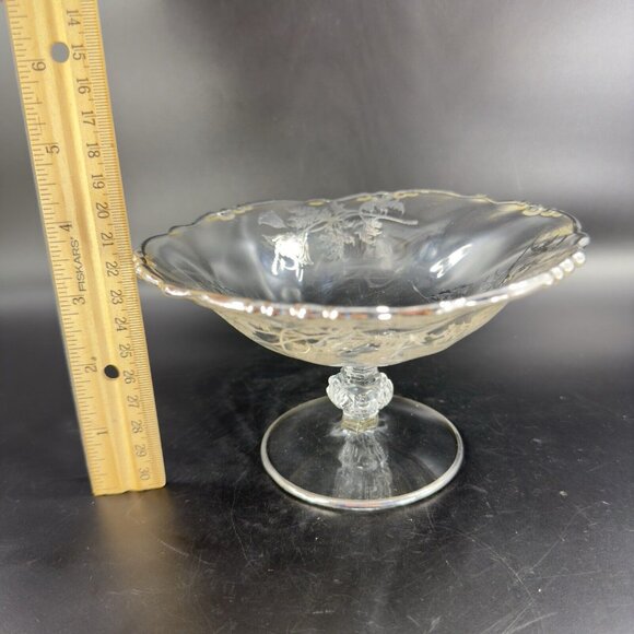1950s HEISEY ORCHID Footed Pedestal Dish Bowl Silver Overlay Manganese 365nm UV - Picture 3 of 16